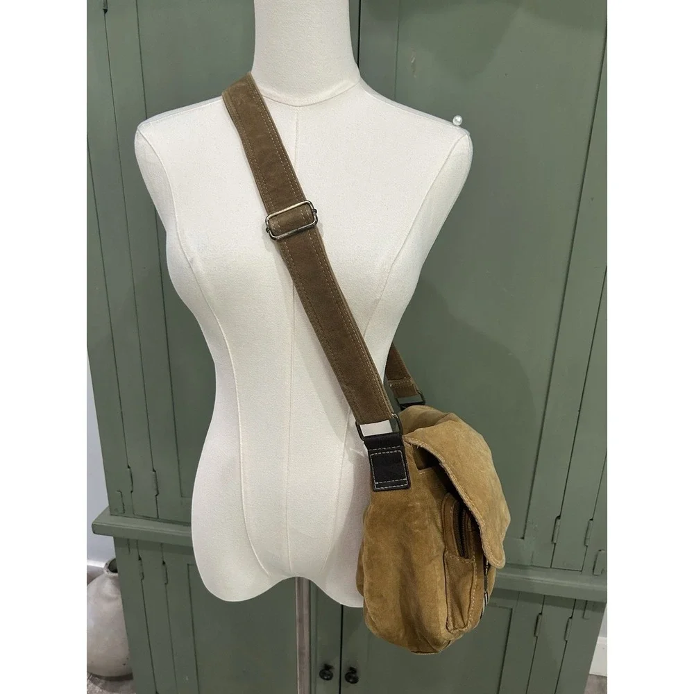 Vintage Y2K Canvas Messenger Bag Brown Boho Crossbody Shoulder Bag Elena Gilbert